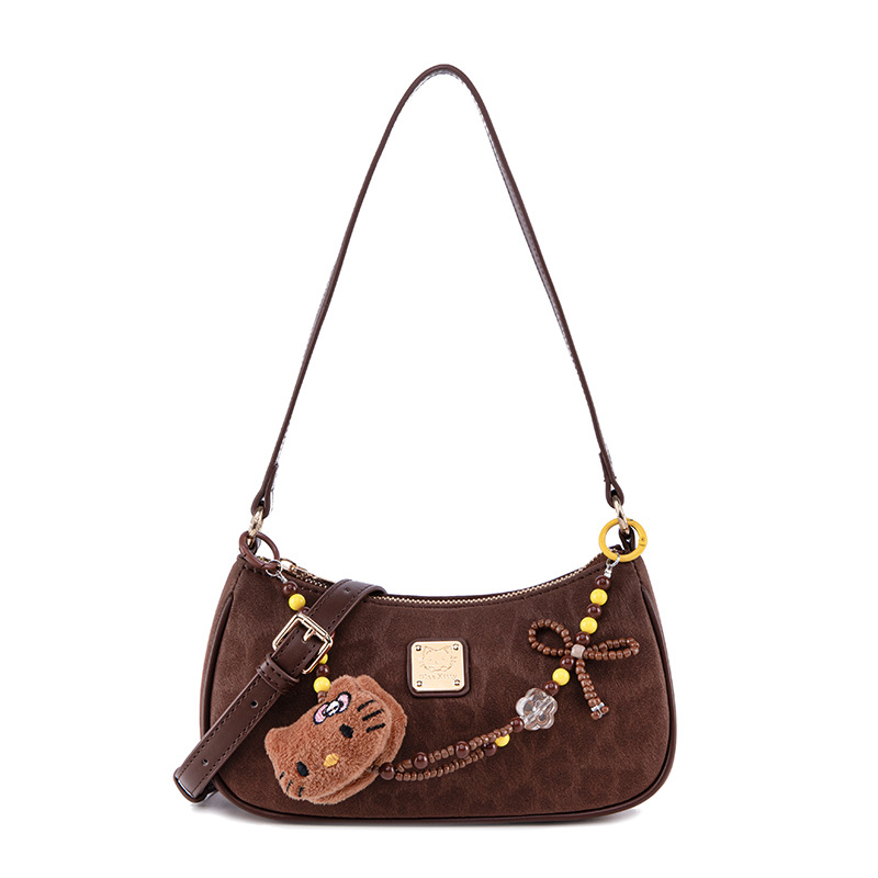 Glee Kitty retro mala ženska crossbody torba s polumjesečnim oblikom za dnevnu upotrebu, PU materijal, podstava poliester, zatvaranje zipom, unutarnji džep sa zipom i džep za telefon, jedna naramenica, jesen 2025