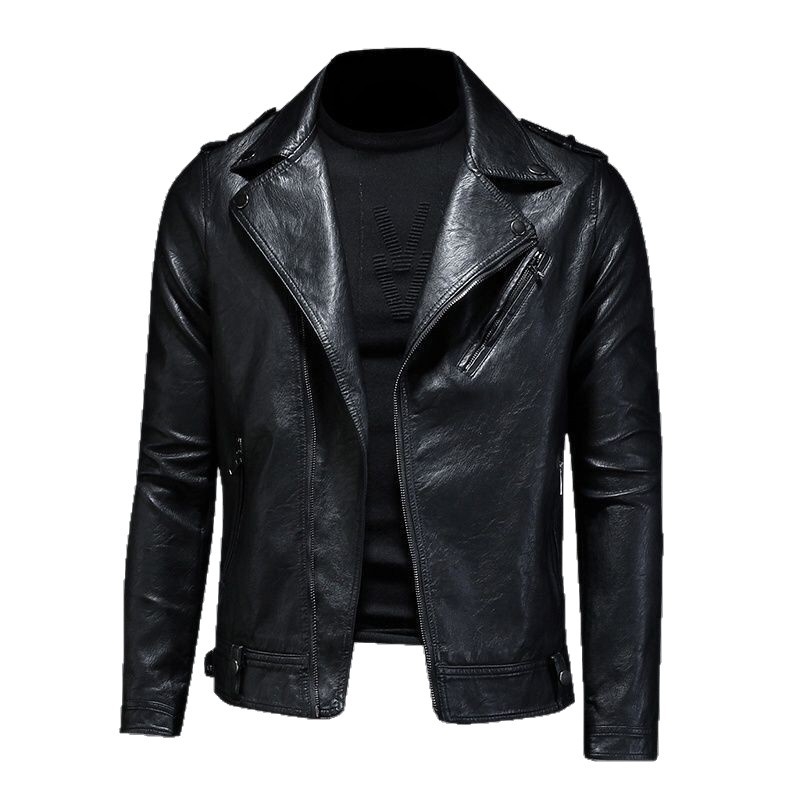 Muška kožna jakna za motocikle, uski kroj, zatvarač sprijeda, od ovčje kože, fleece podstava, street rock stil