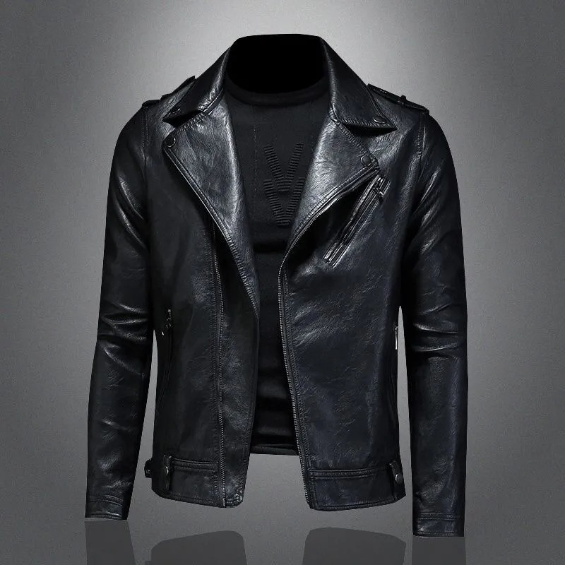 Muška kožna jakna za motocikle, uski kroj, zatvarač sprijeda, od ovčje kože, fleece podstava, street rock stil