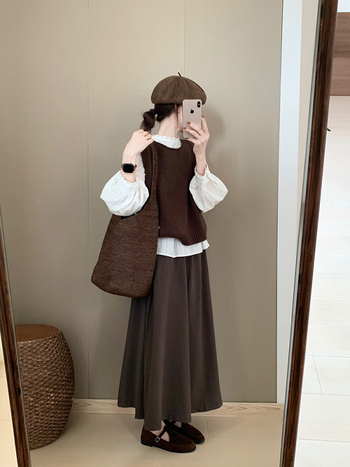 Ženski pleteni slojeviti vest — jesen, okrugli ovratnik, akril 30–50%, elegantan gradski stil