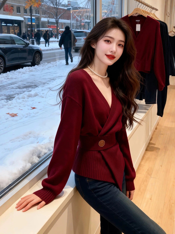 Pleteni džemper od akrila, okrugli izrez, dugi rukavi, debeli materijal, standardna duljina