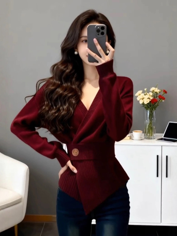 Pleteni džemper od akrila, okrugli izrez, dugi rukavi, debeli materijal, standardna duljina