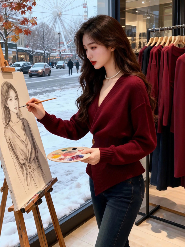 Pleteni džemper od akrila, okrugli izrez, dugi rukavi, debeli materijal, standardna duljina