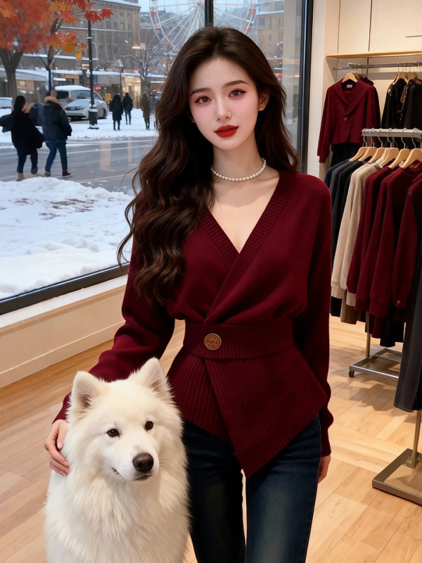 Pleteni džemper od akrila, okrugli izrez, dugi rukavi, debeli materijal, standardna duljina