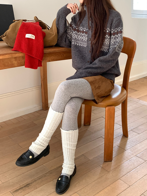 Koreanski stil kardigan džemper s Fair Isle uzorkom, akrilna vlakna, ovratnik Half-turtleneck
