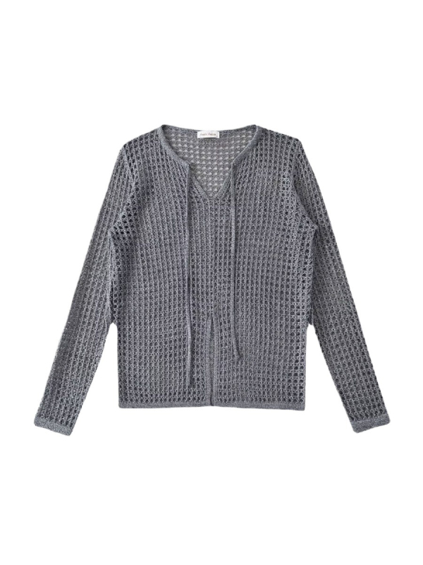 Pulover: Labav pulover od pamukovog vlakna, s perforacijama, slobodan kroj, dugi rukavi, okrugli izrez