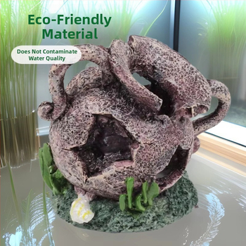 Аквариумна декорация от смола - Мъхист микро ландшафт с каменно убежище; Материал: смола; Стил: мъхест микро ландшафт; Основна цел: украса; Функции: създаване на атмосфера, подобряване на пространственото възприятие