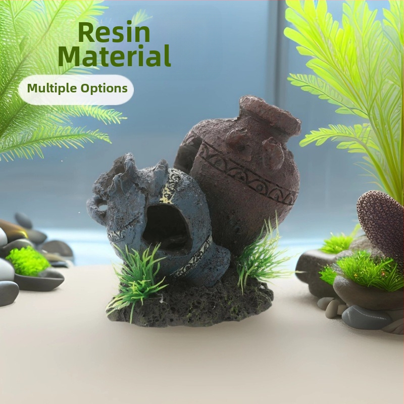 Аквариумна декорация от смола - Мъхист микро ландшафт с каменно убежище; Материал: смола; Стил: мъхест микро ландшафт; Основна цел: украса; Функции: създаване на атмосфера, подобряване на пространственото възприятие