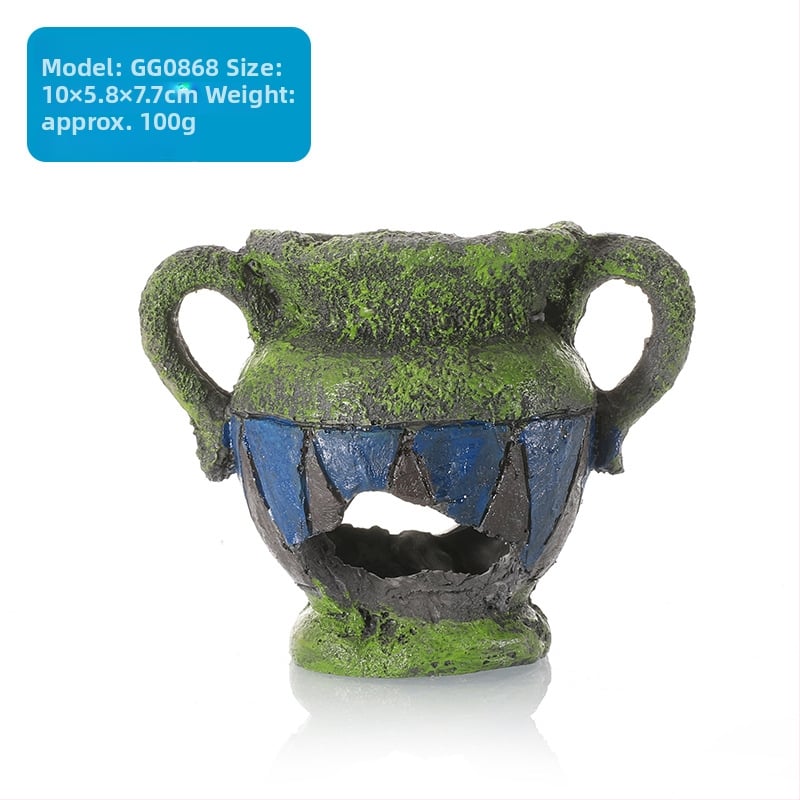 Аквариумна декорация от смола - Мъхист микро ландшафт с каменно убежище; Материал: смола; Стил: мъхест микро ландшафт; Основна цел: украса; Функции: създаване на атмосфера, подобряване на пространственото възприятие