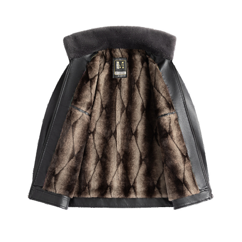 Muško PU kožna jakna - podstavljena flisom, uski kroj, zatvarač sprijed, bočni džepovi, zima 2024