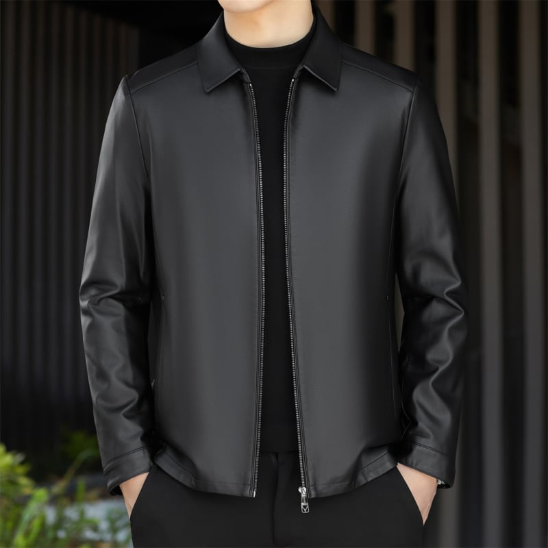 Muška PU kožna jakna - jesenji poslovni casual stil, s reverom, crna