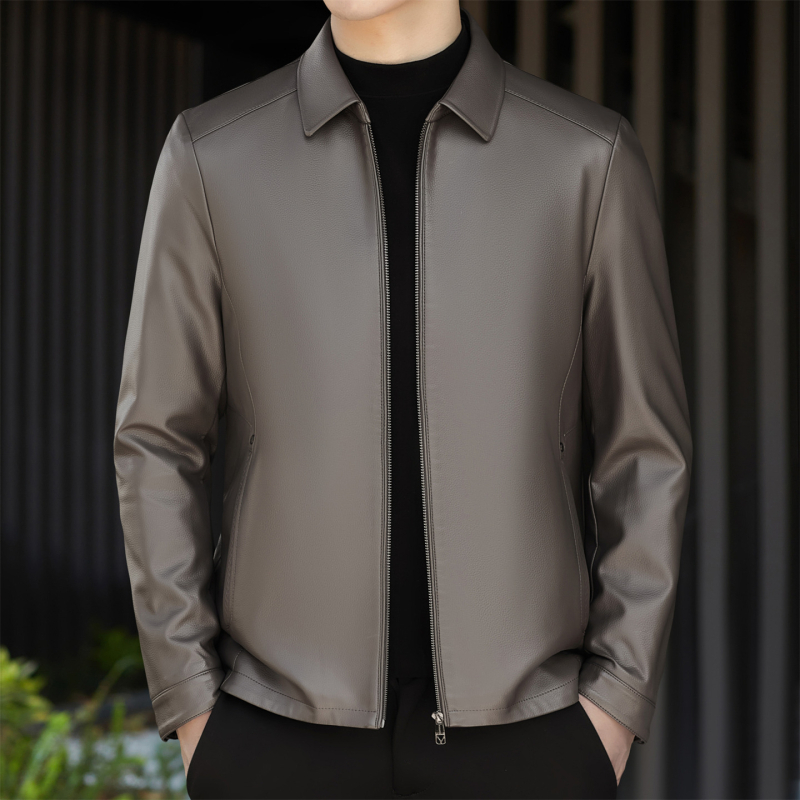 Muška PU kožna jakna - jesenji poslovni casual stil, s reverom, crna