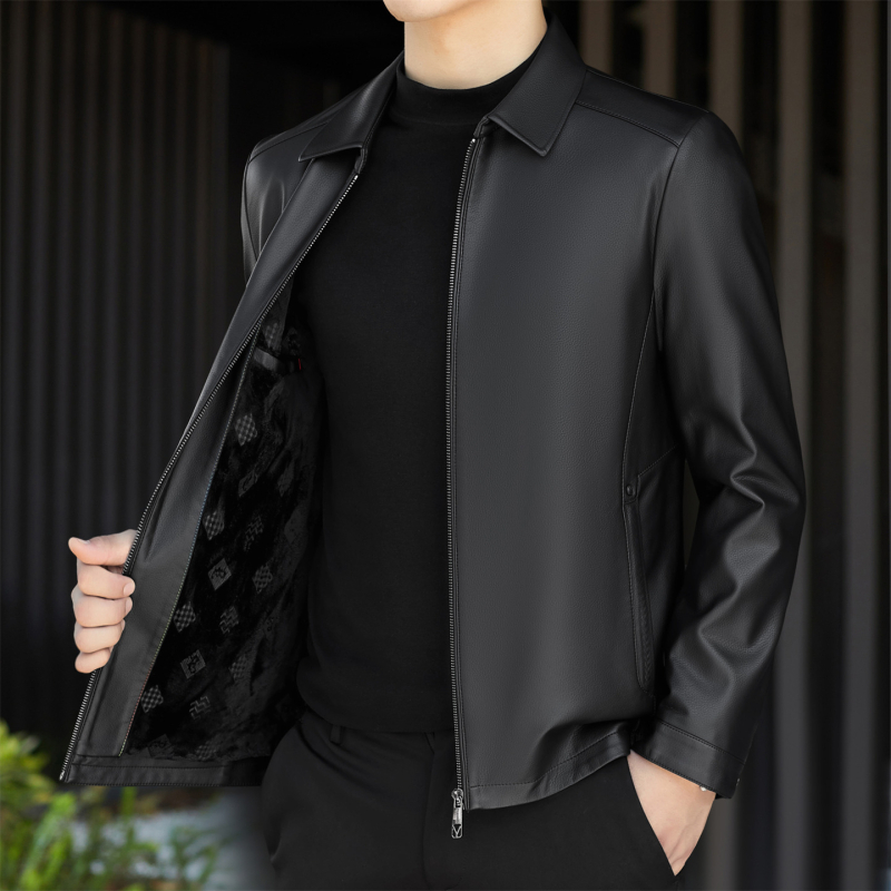 Muška PU kožna jakna - jesenji poslovni casual stil, s reverom, crna
