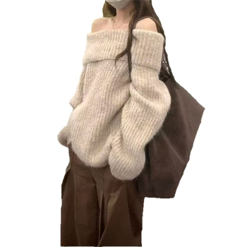 Džemper s jednim ramenom, debela akrilna pletenina, slobodan kroj, dugi rukavi, pulover stil, jesen 2025