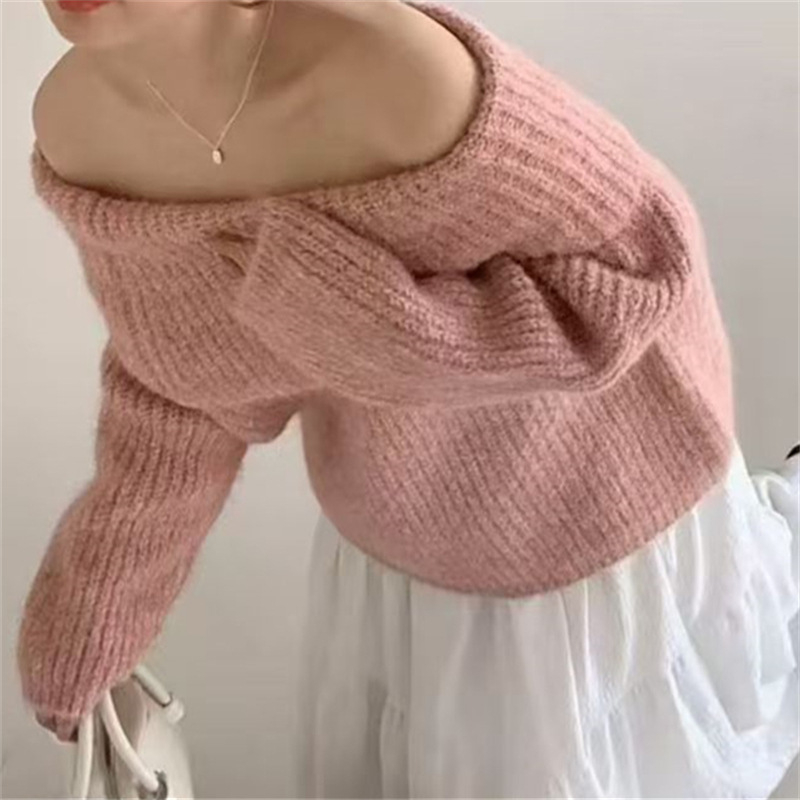 Džemper s jednim ramenom, debela akrilna pletenina, slobodan kroj, dugi rukavi, pulover stil, jesen 2025