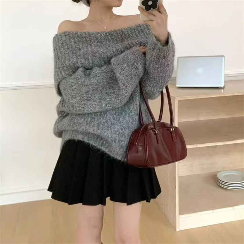 Džemper s jednim ramenom, debela akrilna pletenina, slobodan kroj, dugi rukavi, pulover stil, jesen 2025