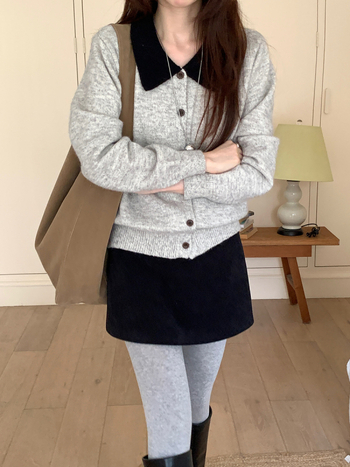 Korejskog stila kardigan pulover, akrilno vlakno, ovratnik s reverom, dugi rukavi, kopčanje sprijeda