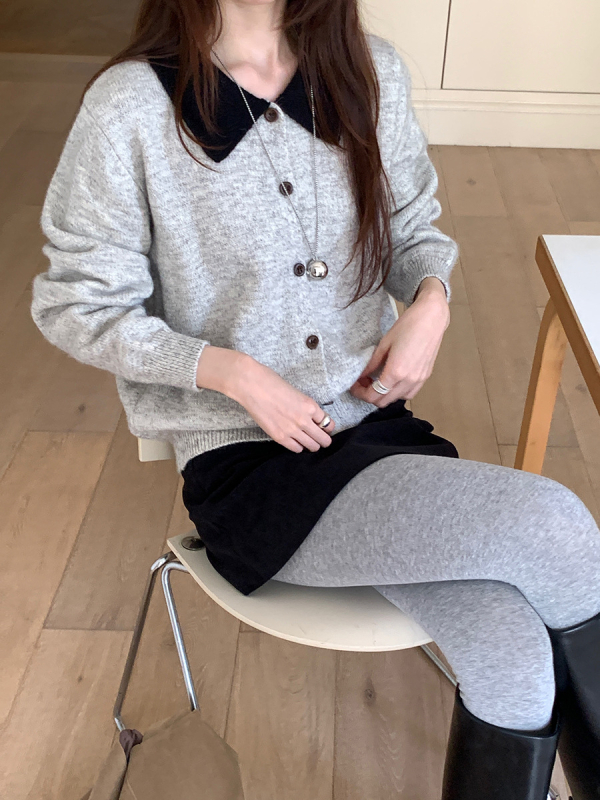 Korejskog stila kardigan pulover, akrilno vlakno, ovratnik s reverom, dugi rukavi, kopčanje sprijeda