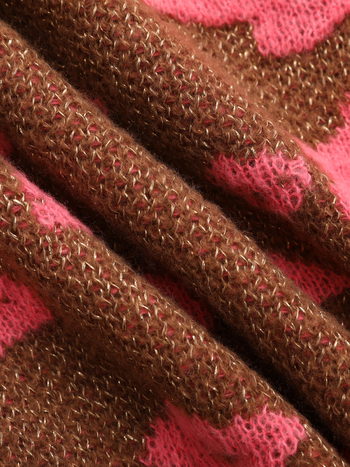 Ženski jacquard pleteni džemper, debeo, slobodan kroj, kapuljača, cvjetni uzorak