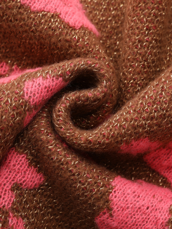 Ženski jacquard pleteni džemper, debeo, slobodan kroj, kapuljača, cvjetni uzorak