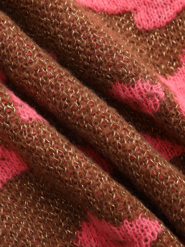 Ženski jacquard pleteni džemper, debeo, slobodan kroj, kapuljača, cvjetni uzorak
