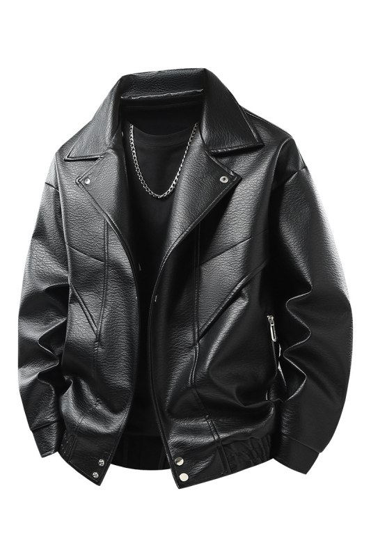 Muška PU kožna jakna – ulični stil, reverni ovratnik, zip zatvarač, više džepova