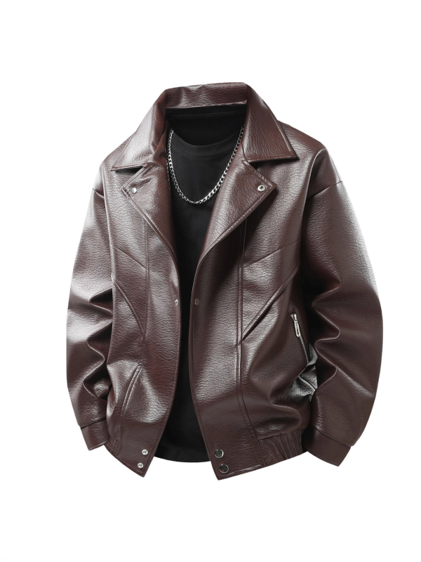 Muška PU kožna jakna – ulični stil, reverni ovratnik, zip zatvarač, više džepova