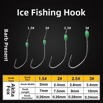 Leđni ledni rig s bodljikavim udicama za crucian carp, white bream i druge ribe, Akita Fox udice, svjetleće udice