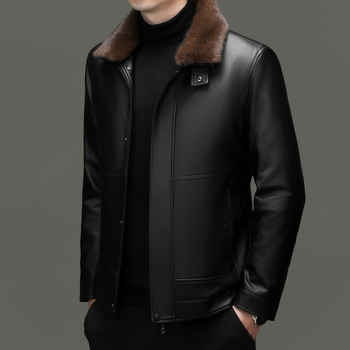 Muška PU kožna jakna, casual stil, s odijeljivom krznenom podstavom, zimska flis podstava, debela i topla, parka s mink krznom