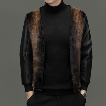 Muška PU kožna jakna, casual stil, s odijeljivom krznenom podstavom, zimska flis podstava, debela i topla, parka s mink krznom