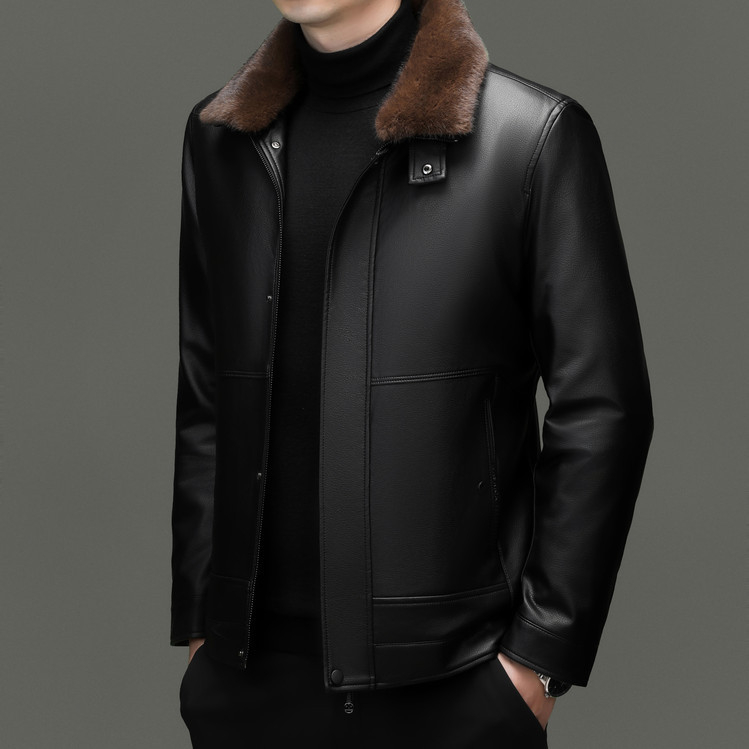 Muška PU kožna jakna, casual stil, s odijeljivom krznenom podstavom, zimska flis podstava, debela i topla, parka s mink krznom