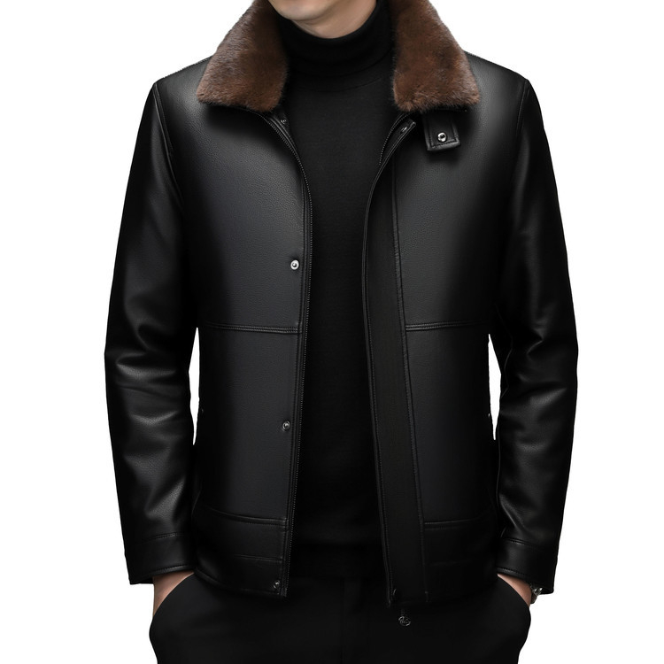 Muška PU kožna jakna, casual stil, s odijeljivom krznenom podstavom, zimska flis podstava, debela i topla, parka s mink krznom