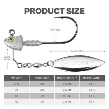 Ailurui Ólomfejű Underspin Jighead forgó pengével a tengerparti basszhoz sziklás vizeken – horogméretek 5/7/10/14