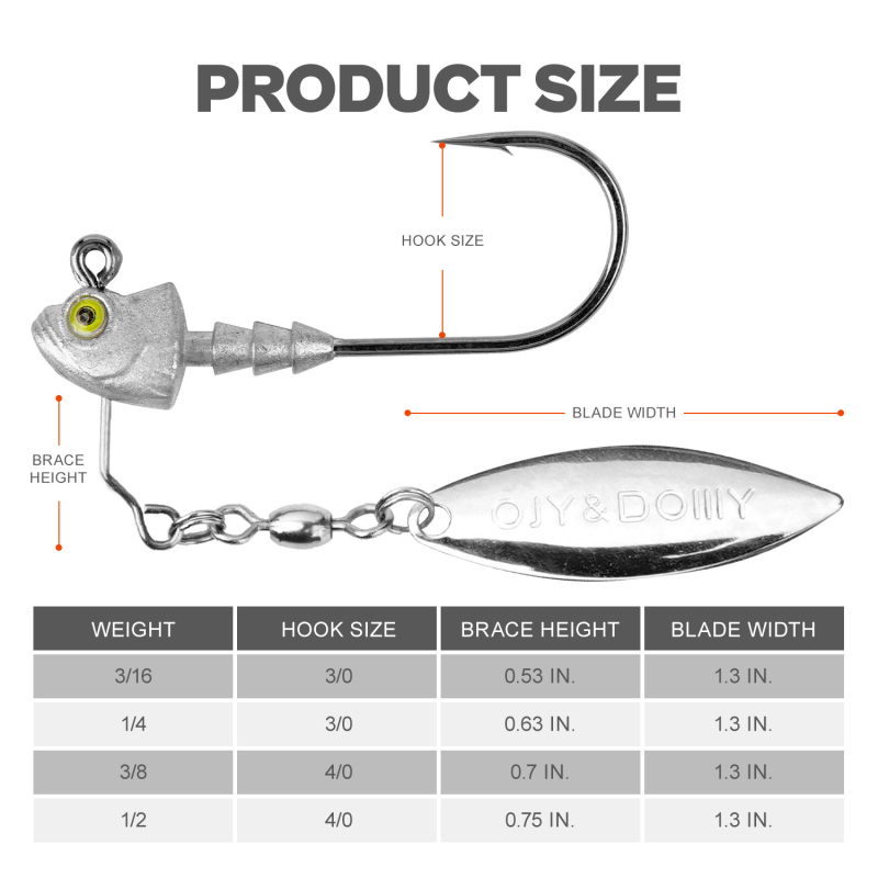 Ailurui Ólomfejű Underspin Jighead forgó pengével a tengerparti basszhoz sziklás vizeken – horogméretek 5/7/10/14