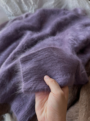 Női mohair kötött pulóver mink velvet textúrával, vastag kötés, kerek nyak, hosszú ujjú, kapucnis