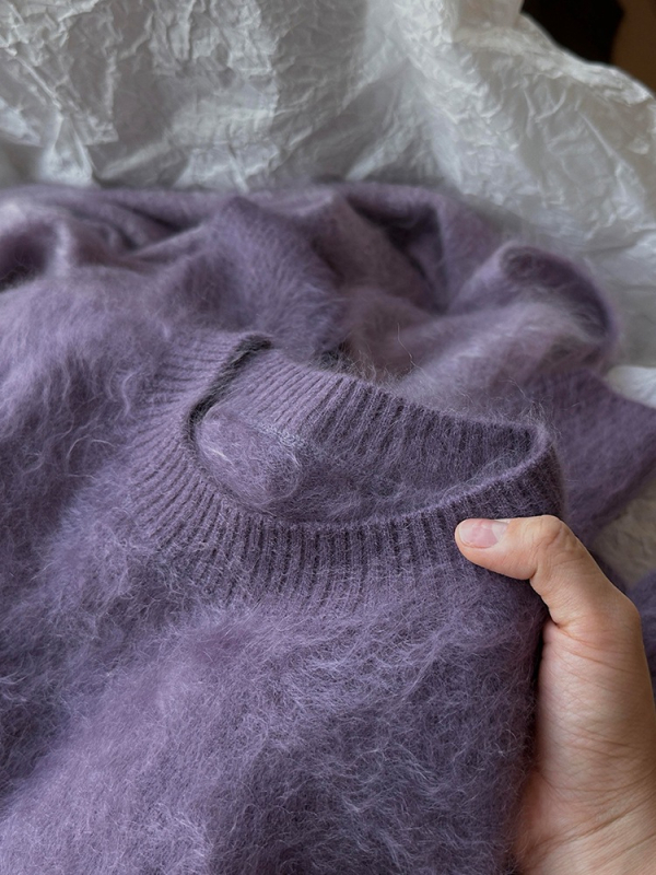 Női mohair kötött pulóver mink velvet textúrával, vastag kötés, kerek nyak, hosszú ujjú, kapucnis