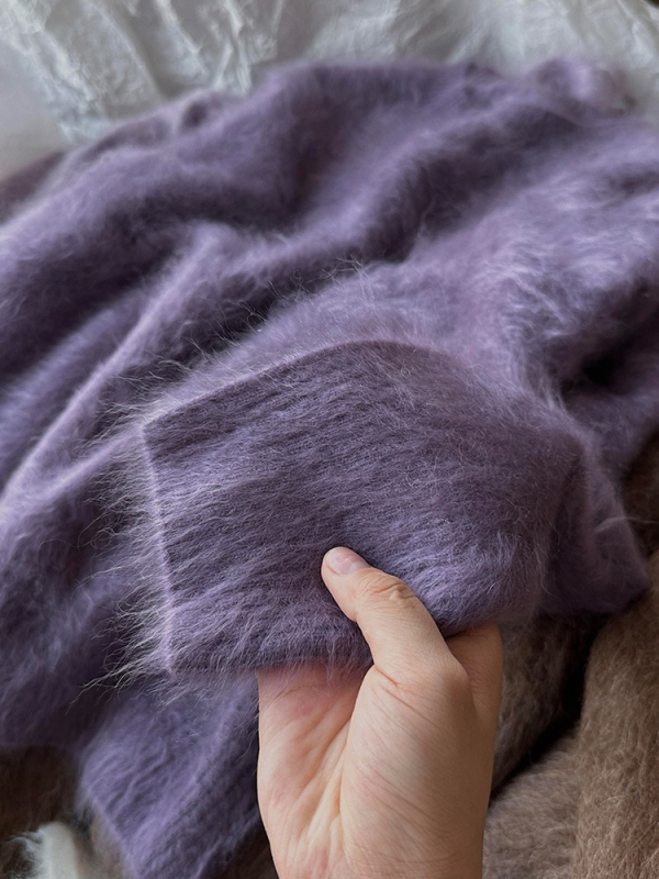 Női mohair kötött pulóver mink velvet textúrával, vastag kötés, kerek nyak, hosszú ujjú, kapucnis