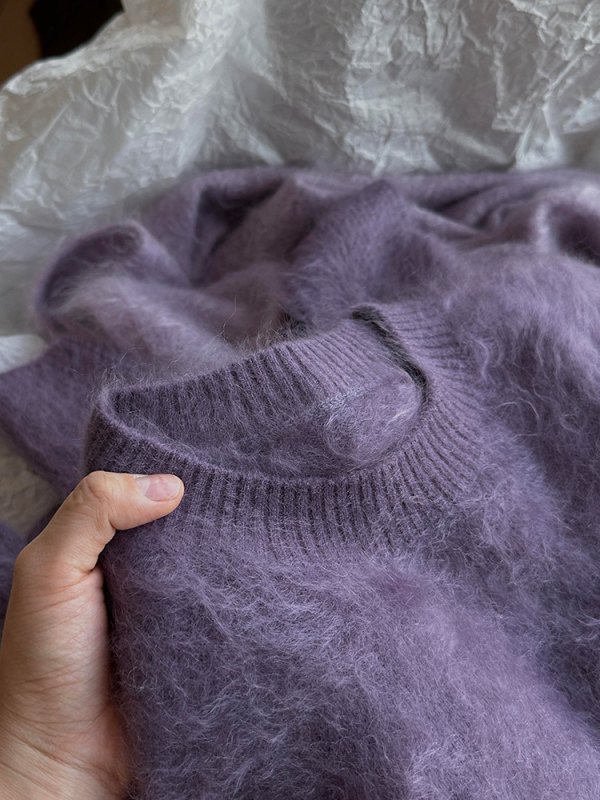 Női mohair kötött pulóver mink velvet textúrával, vastag kötés, kerek nyak, hosszú ujjú, kapucnis