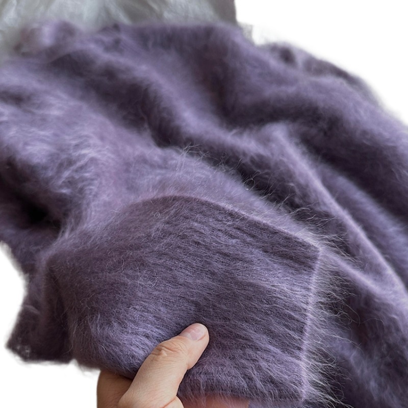 Női mohair kötött pulóver mink velvet textúrával, vastag kötés, kerek nyak, hosszú ujjú, kapucnis