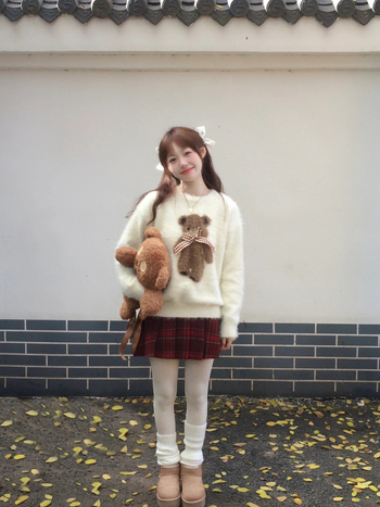 Női Vastag Poliészter Pulóver Környakú, Hosszú Ujjú, Karcsú Vágás, Anime Mackó Mintával