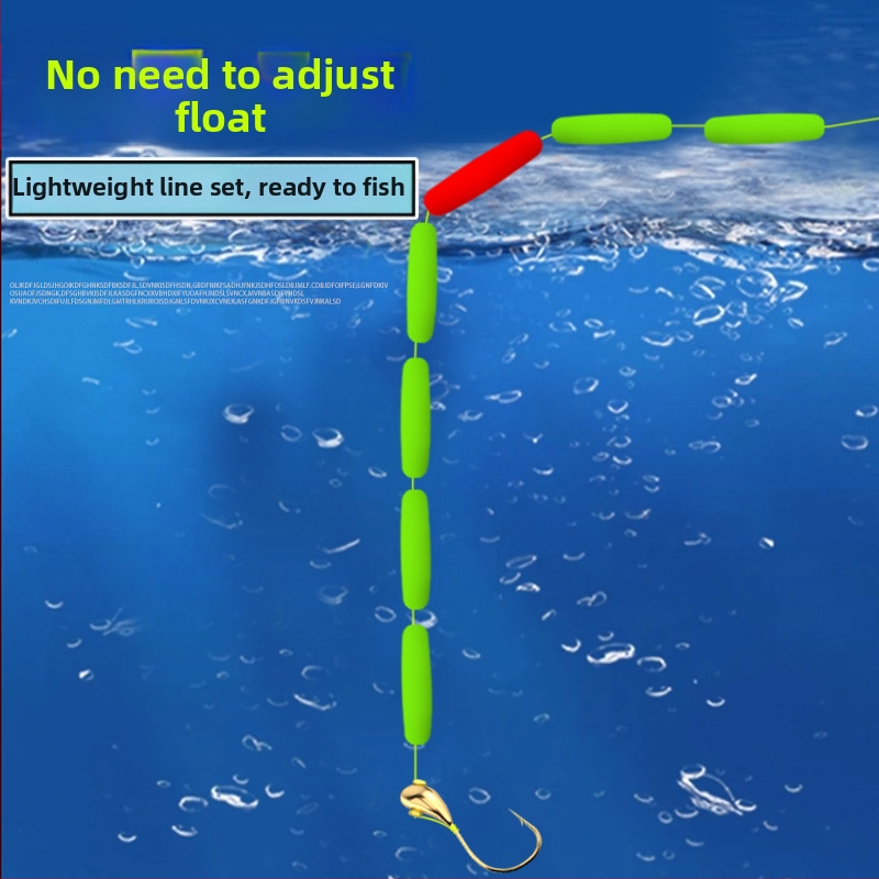 Set linie pescuit: plută cu șapte stele, cârlig cu vârf ridicat, mic cântar auriu, linie principală — fibră de nailon