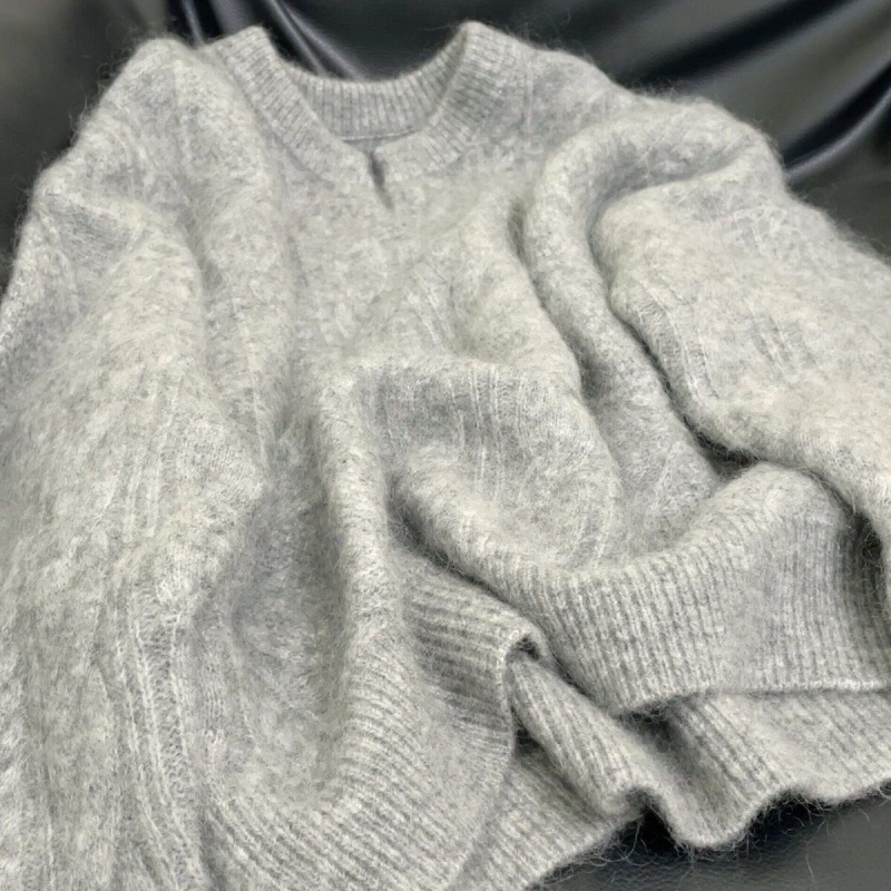 Ženski pulover od konoplje, twist pletenina, V-izrez, tan, širok kroj