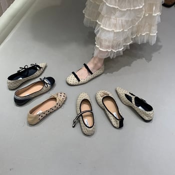 Francuskog stila ravne Mary Jane cipele s mašnom, okrugli vrh, niski potpetica, mrežasti gornji dio