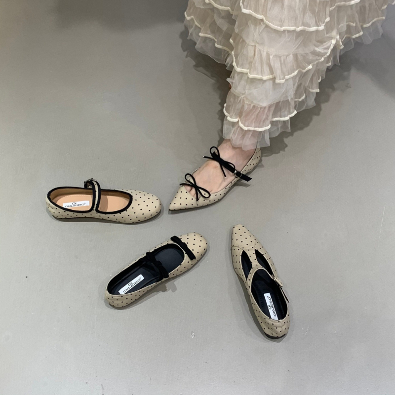 Francuskog stila ravne Mary Jane cipele s mašnom, okrugli vrh, niski potpetica, mrežasti gornji dio