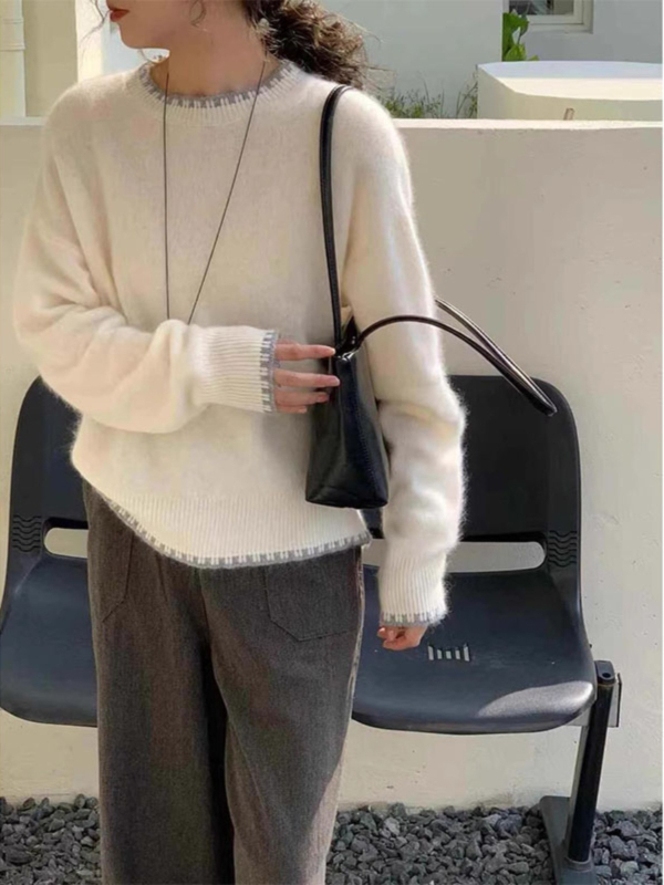 Alpaka gyapjú pulóver, 3D mintázat, laza szabású, kerek nyakú, hosszú ujjú