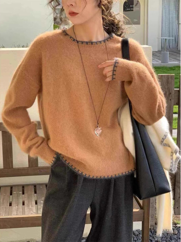 Alpaka gyapjú pulóver, 3D mintázat, laza szabású, kerek nyakú, hosszú ujjú