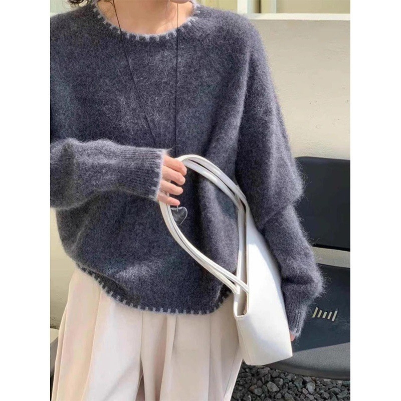 Alpaka gyapjú pulóver, 3D mintázat, laza szabású, kerek nyakú, hosszú ujjú