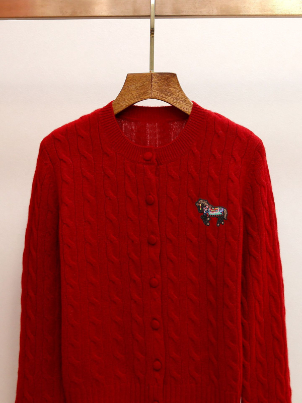 Jákard kötött kardigán kerek nyakkal, hosszú ujjú, egysoros gombolású, poliészter anyag