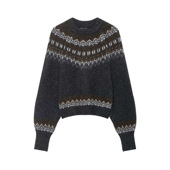 Pulover s kapuljom od žakarda, slobodan kroj, dugi rukavi, poliester 95%+, zima 2025