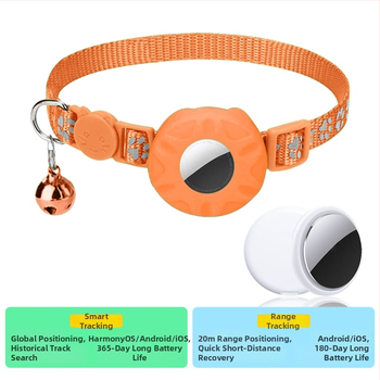 Lokalizátor obojku Airtag pre mačky – sada s ochranným krytom, pruhovaný vzor, polyester, čínsky štýl